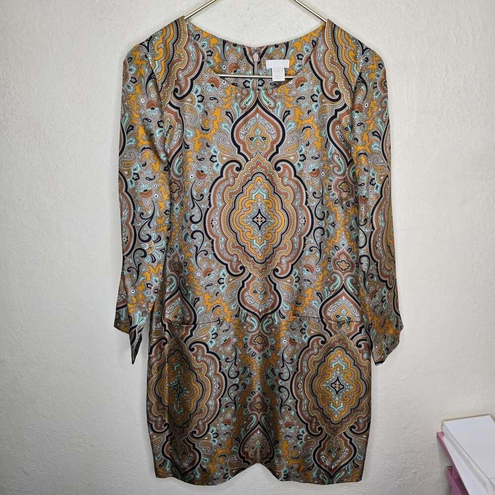 J.Crew Collection Medallion Print 100% Silk Bell Sleeve Tunic Dress - Picture 4 of 8
